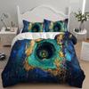 Blue 3-Piece Microfiber Duvet Cover Set, 200 x 200 cm, Abstract Black Marble Design view 2