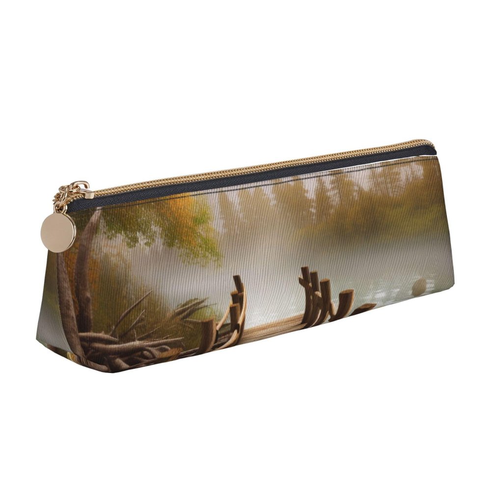 AABSTBFM Triangular Pencil Case with Wooden Bridge Lake Scene