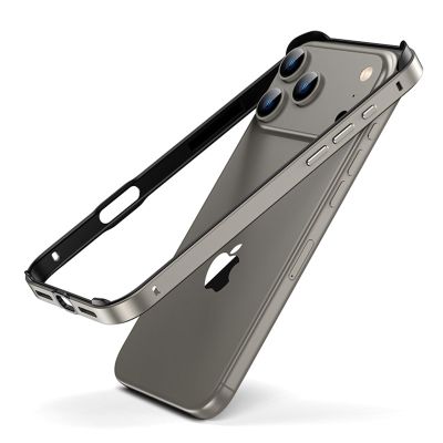 Case for iPhone 17 / 17 Air / 17 Pro / 17 Pro Max, Ultra-Thin Aluminum Metal Frame, Open Frame Design, Shock-Absorbing Corners, Lightweight Cooling Concept, Metallic Grip (Titanium Gray, 17 Pro)