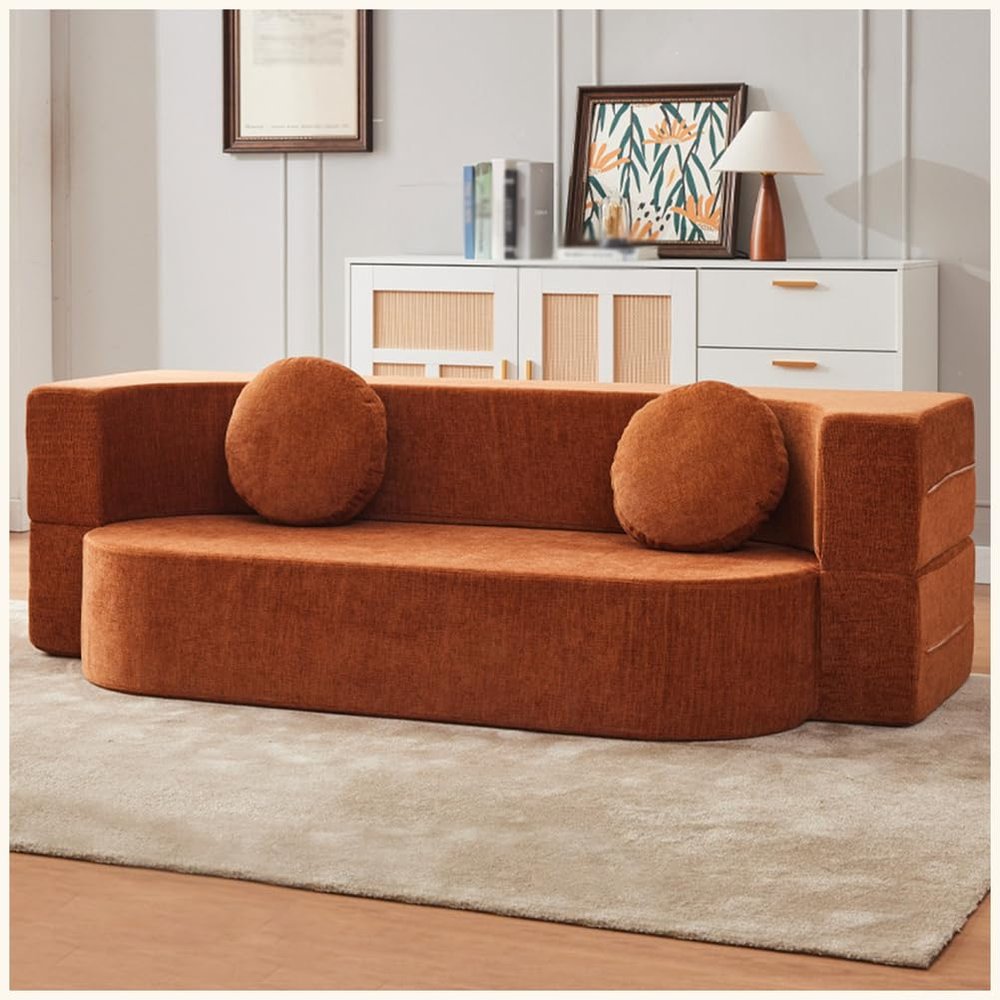 Foldable Compressed Cama Sofa Bed, Modular Woven Fabric, 100 cm