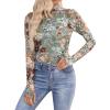 YCBMINGCAN Women's Leopard Mesh Top, Sheer Long-Sleeve Mockneck Y2K Shirt view 1