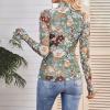 YCBMINGCAN Women's Leopard Mesh Top, Sheer Long-Sleeve Mockneck Y2K Shirt view 2