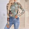 YCBMINGCAN Women's Leopard Mesh Top, Sheer Long-Sleeve Mockneck Y2K Shirt view 3
