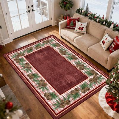 YJDRUG Christmas Pine Cone Area Rug 100 x 150 cm, Red