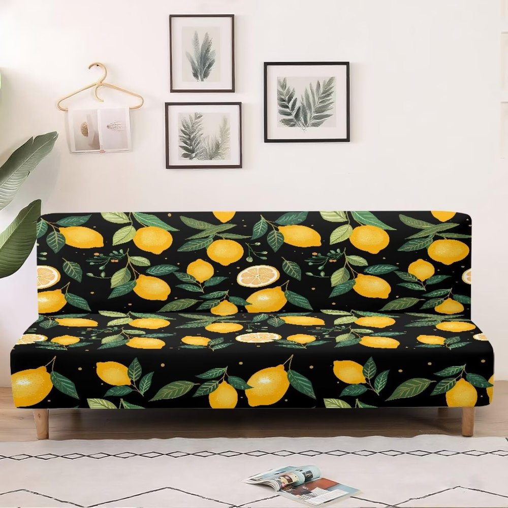NETILGEN Stretch Sofa Cover with Lemon Leaf Design, Armless