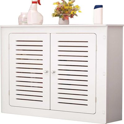 Modern White Radiator Cover and Storage Cabinet with 2 Doors
