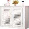 Modern White Radiator Cover and Storage Cabinet with 2 Doors view 1