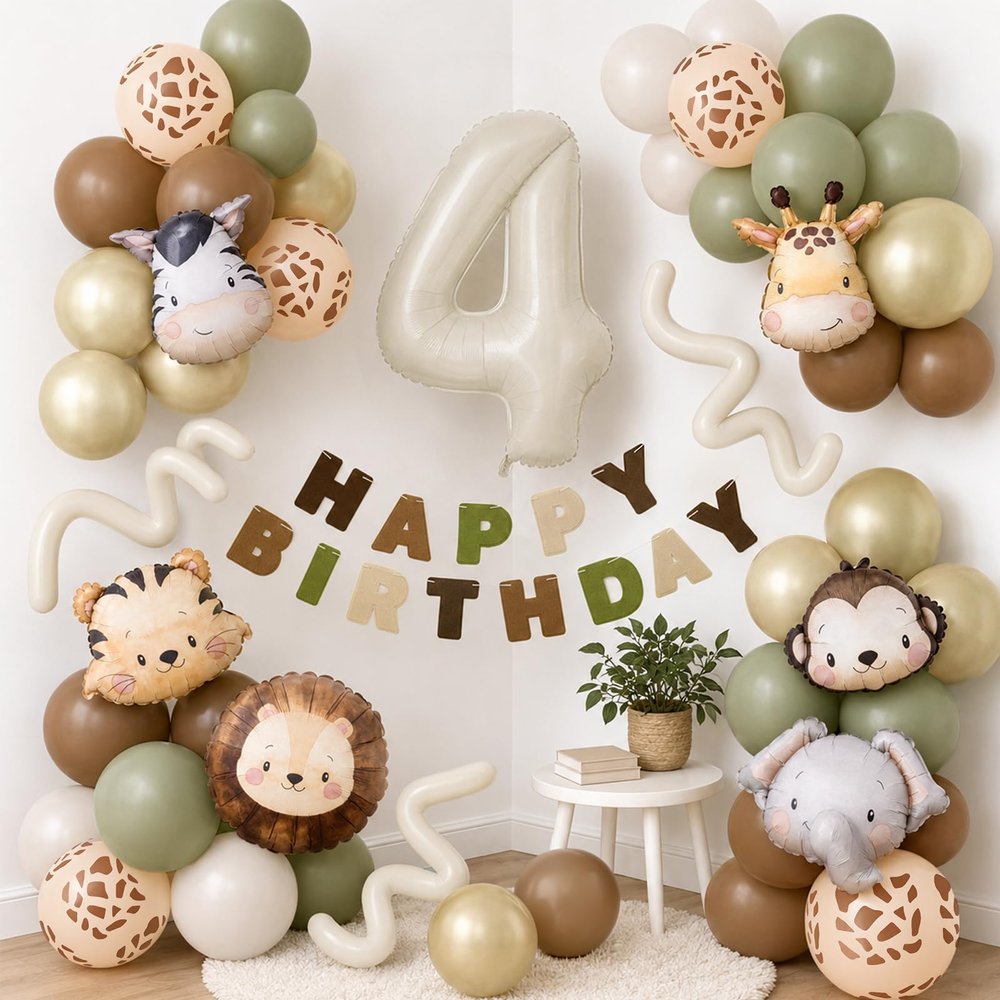 Wuokkig Safari Birthday Decorations for Boys, Number Balloon Set