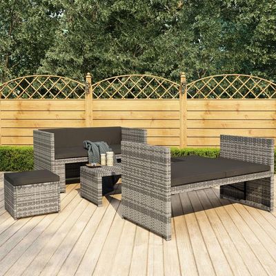 Teenpull 5-Piece Gray Poly Rattan Garden Lounge Set, 130 x 70 x 70 cm Bench