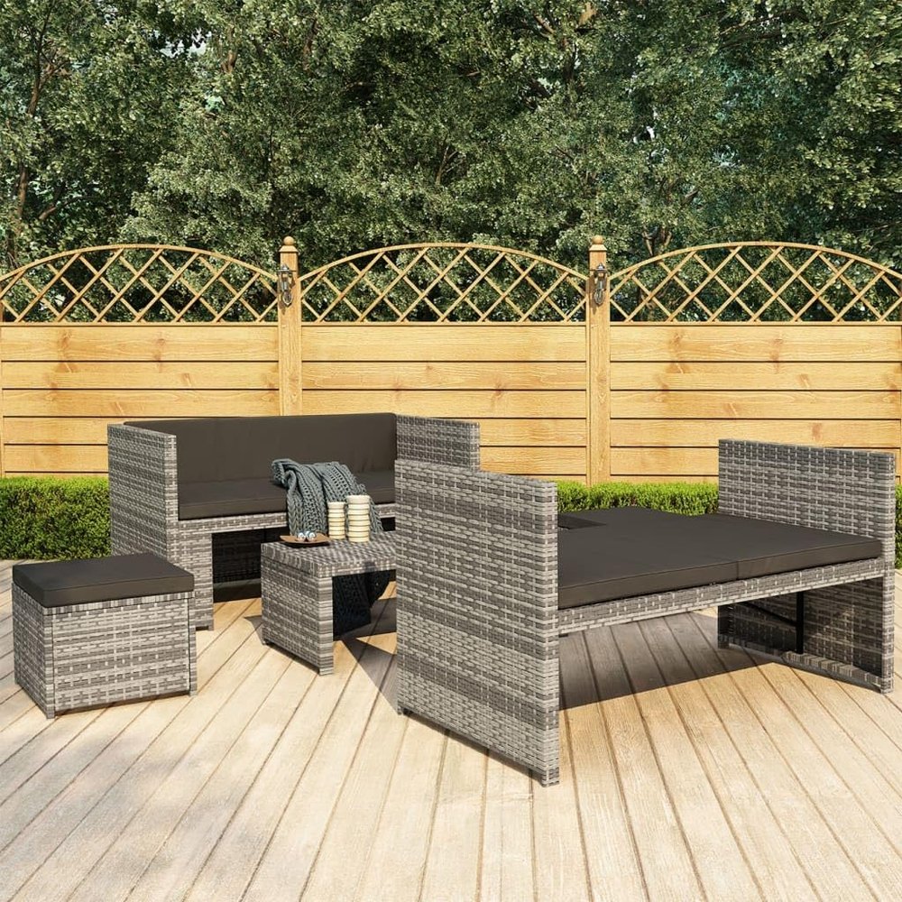 Teenpull 5-Piece Gray Poly Rattan Garden Lounge Set, 130 x 70 x 70 cm Bench
