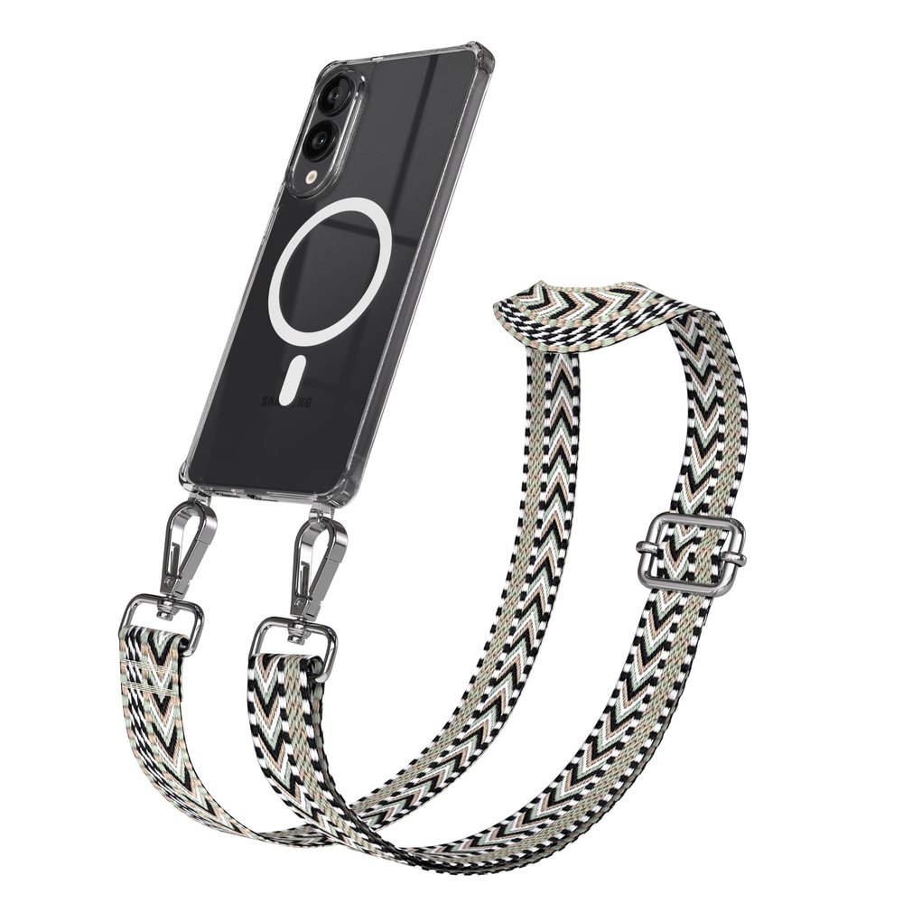 EAZY CASE Phone Lanyard – Adjustable Strap for Galaxy S25 Edge, Silicone Case, Qi Compatible, Green/Black/Silver
