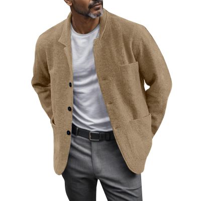 Men's Solid-Color Winter Suit Jacket, Single-Breasted Regular-Fit Blazer