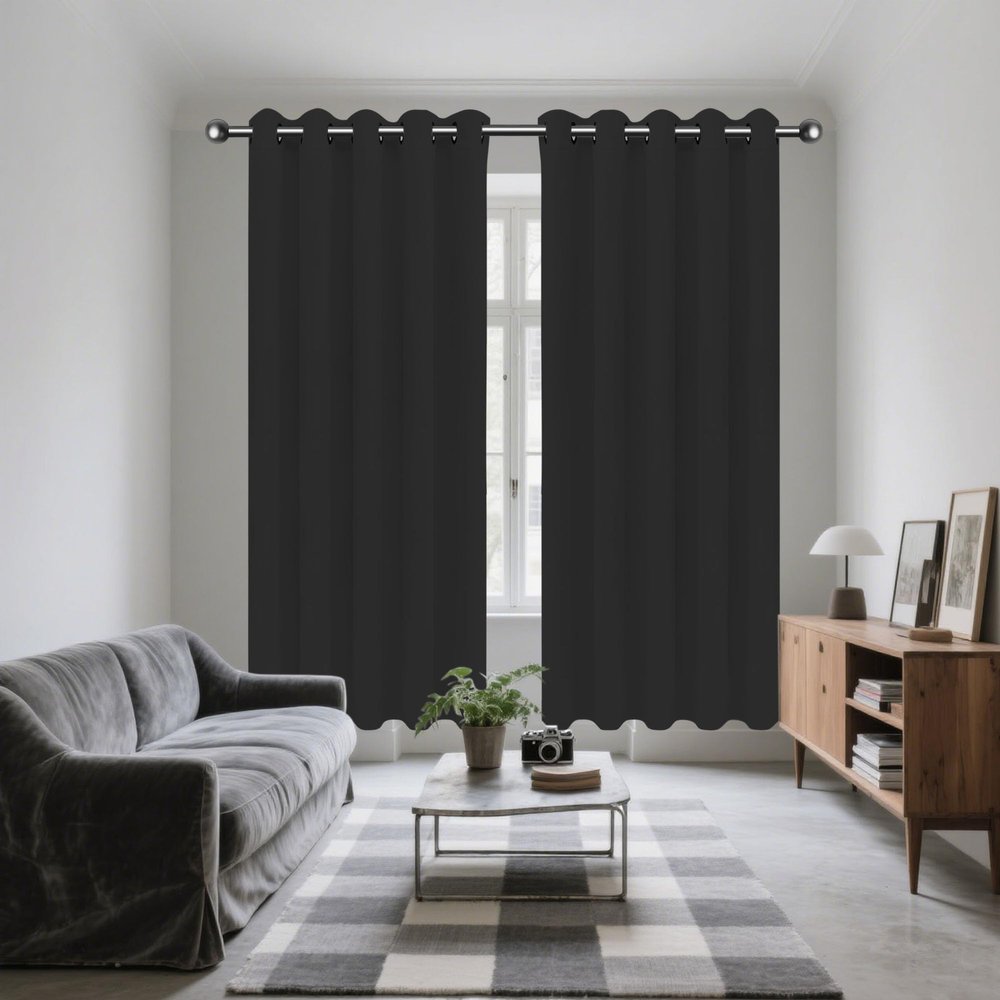 ZYANBIN Blackout Curtain 300 x 190 cm, Thermal Insulating, Cold and Sun Protection, Washable, with Grommets, Black