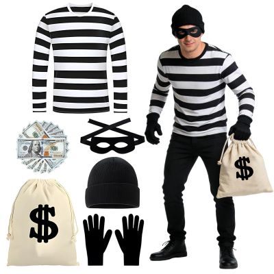 TOYTOPIE Men’s Robber Costume, 6-Piece Bank Robber Outfit