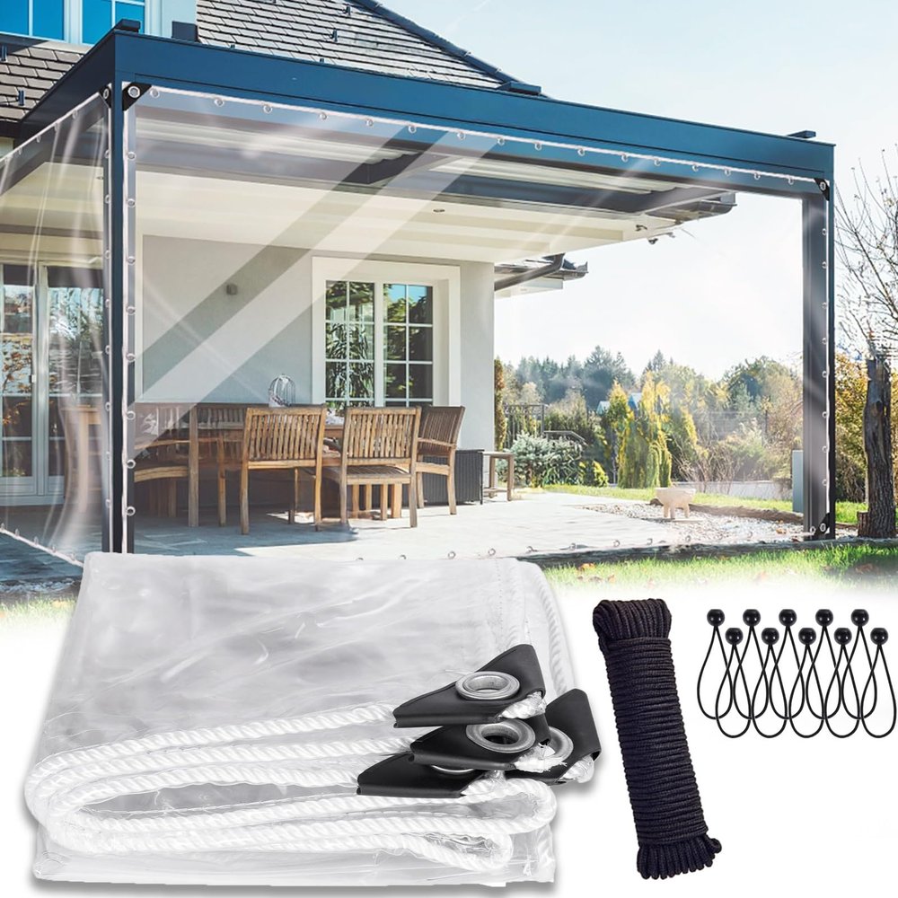 Heavy-Duty Transparent Waterproof Tarp, 0.4 mm Thick, for Greenhouses, Camping, and Outdoor Use with Bungee Cords (14.8 x 31.2 ft)