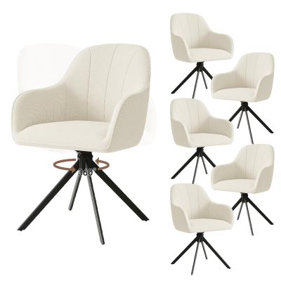 Hawthyhome Swivel Dining Chairs, Set of 6, 5 cm Cushions, Linen/Beige