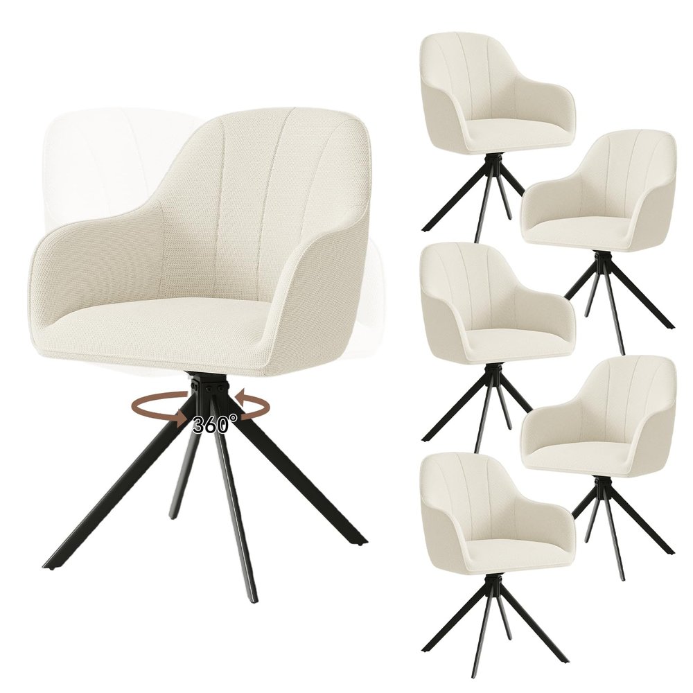 Hawthyhome Swivel Dining Chairs, Set of 6, 5 cm Cushions, Linen/Beige