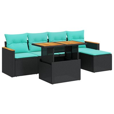 vidaXL 6-Piece Garden Sofa Set with Cushions, Black Poly Rattan