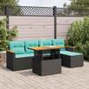 vidaXL 6-Piece Garden Sofa Set with Cushions, Black Poly Rattan view 2