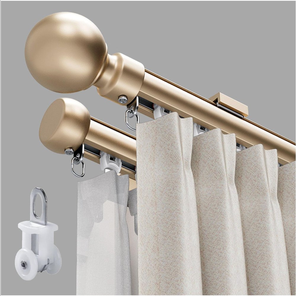 Double Curtain Rod and Track, Aluminum, Gold, 290 cm