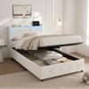 FOERPL Upholstered Bed 90 x 200 cm with Storage, Slatted Frame, LED & USB, Velvet (Mattress Not Included) view 1