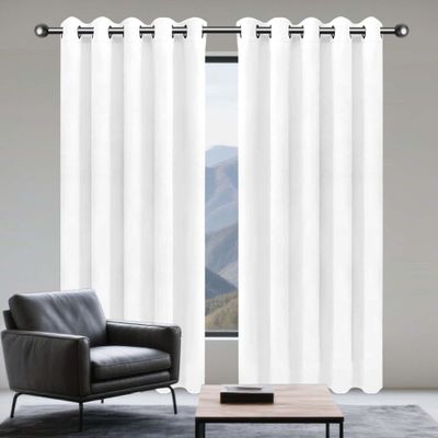 GUOZHEN Blackout Curtain 200 x 130 cm, Thermal and Sun Protection, Eyelet Curtain Panel for Living Room, Washable, White
