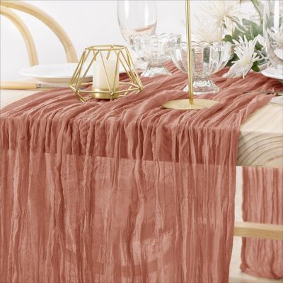 Vintage Gauze Table Runner for Weddings and Parties, Dark Rose