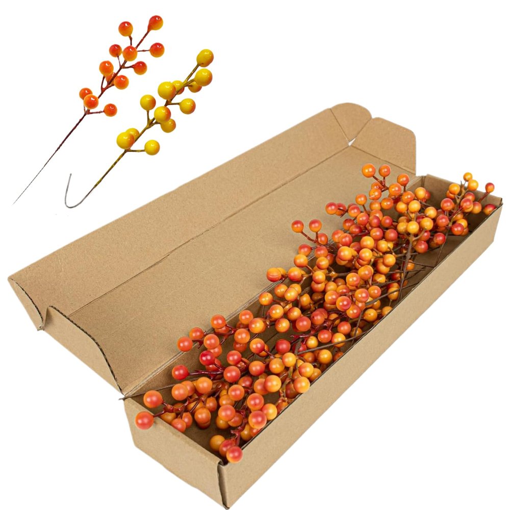 Licsaliwe Artificial Fall Berry Stems, 32 Orange Picks for Wreaths, Thanksgiving Décor, 21.6 cm