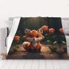 Little Fox and Rose Printed Flannel Blanket, 101.6 x 76.2 cm, Soft Flannel Throw for Fall Home and Travel Decor view 1