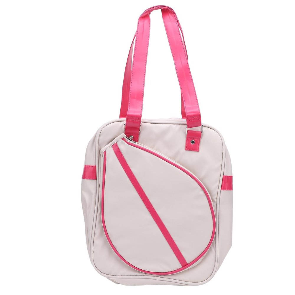 POENVFPO Badminton Bag, Quilted Tennis Sling Backpack with Laptop Compartment, Waterproof Pockets, White