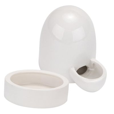 Ceramic Chicken Feeder and Waterer, 1 Set, White