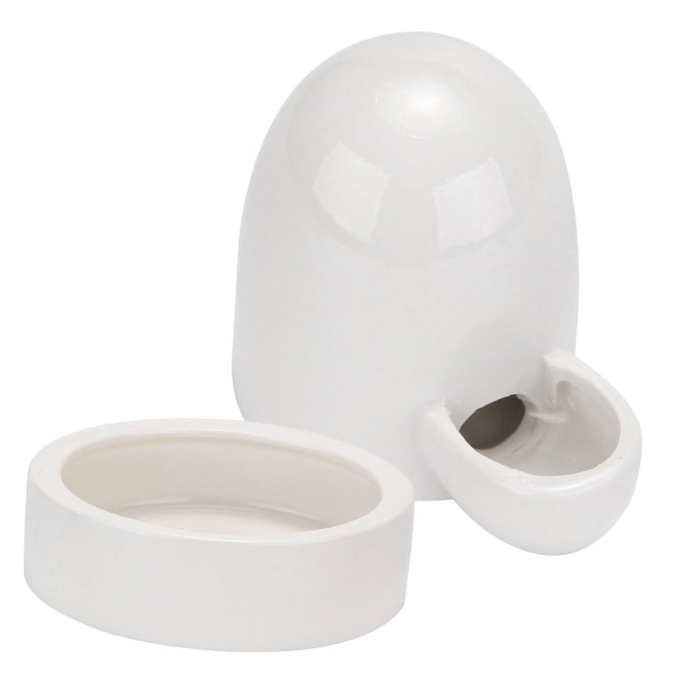 Ceramic Chicken Feeder and Waterer, 1 Set, White