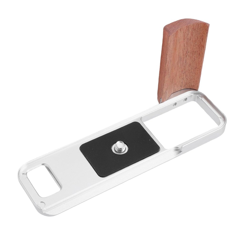 Cryfokt Aluminum Alloy Hand Grip with Quick-Release L-Bracket for X-E5, Comfortable Wooden Handle, Silver
