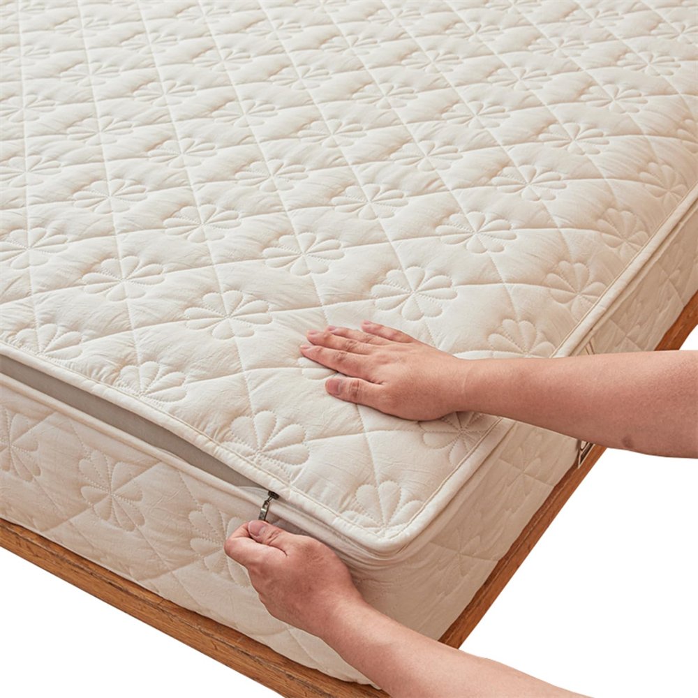 Zippered Mattress Cover, Quilted, Breathable, Washable, 150 x 190 + 25 cm