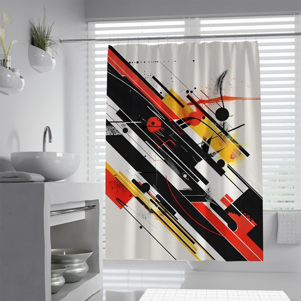SHUODAOCO Abstract Fabric Shower Curtain, 150 W x 200 L cm, with Hooks