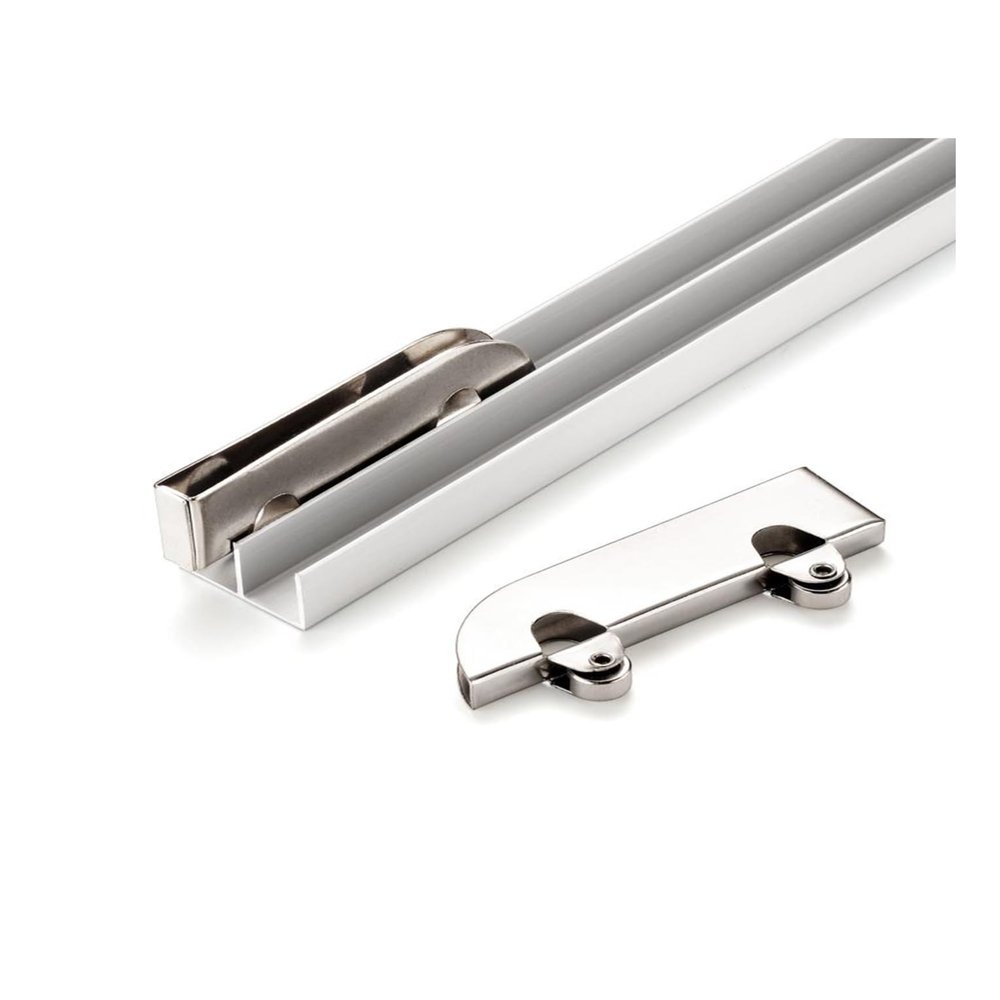 1-Pc. 5 mm Glass Sliding Door Track, Dual-Channel Aluminum Guide Rail with Stainless Steel Rollers, 70 cm