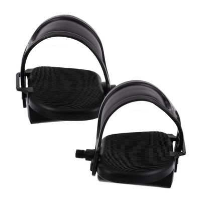 Mikinona Fitness Bike Pedals, Black, with Adjustable Straps, 1 Pair