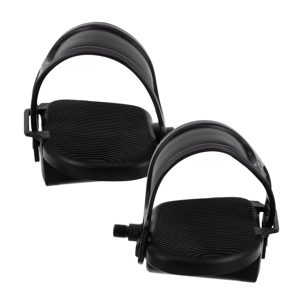 Mikinona Fitness Bike Pedals, Black, with Adjustable Straps, 1 Pair