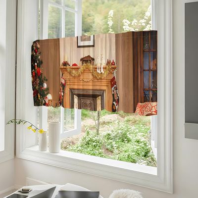 Highdi Christmas Short Curtain for Small Windows, Rod Pocket, Farmhouse Style, 1 Pc (Christmas House, 120 x 60 cm)