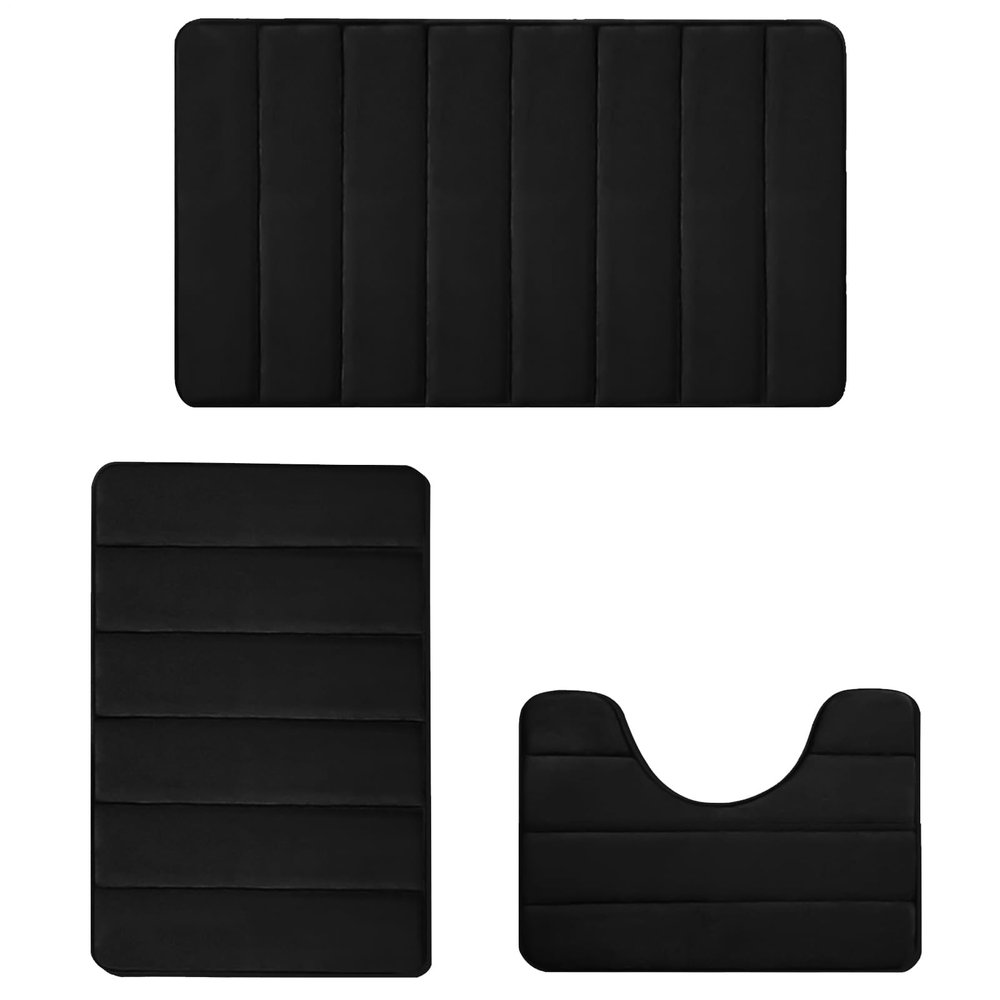 Embossed Striped Sponge Bath Mat Set