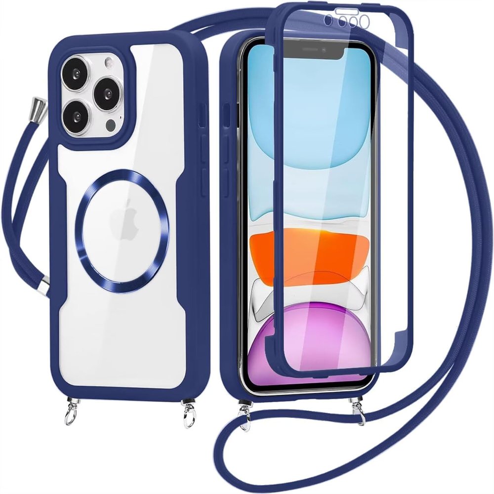 360° Phone Case with Lanyard for Samsung Galaxy A07, MagSafe Compatible, Full-Body Protection with Built-In Screen Protector, Blue