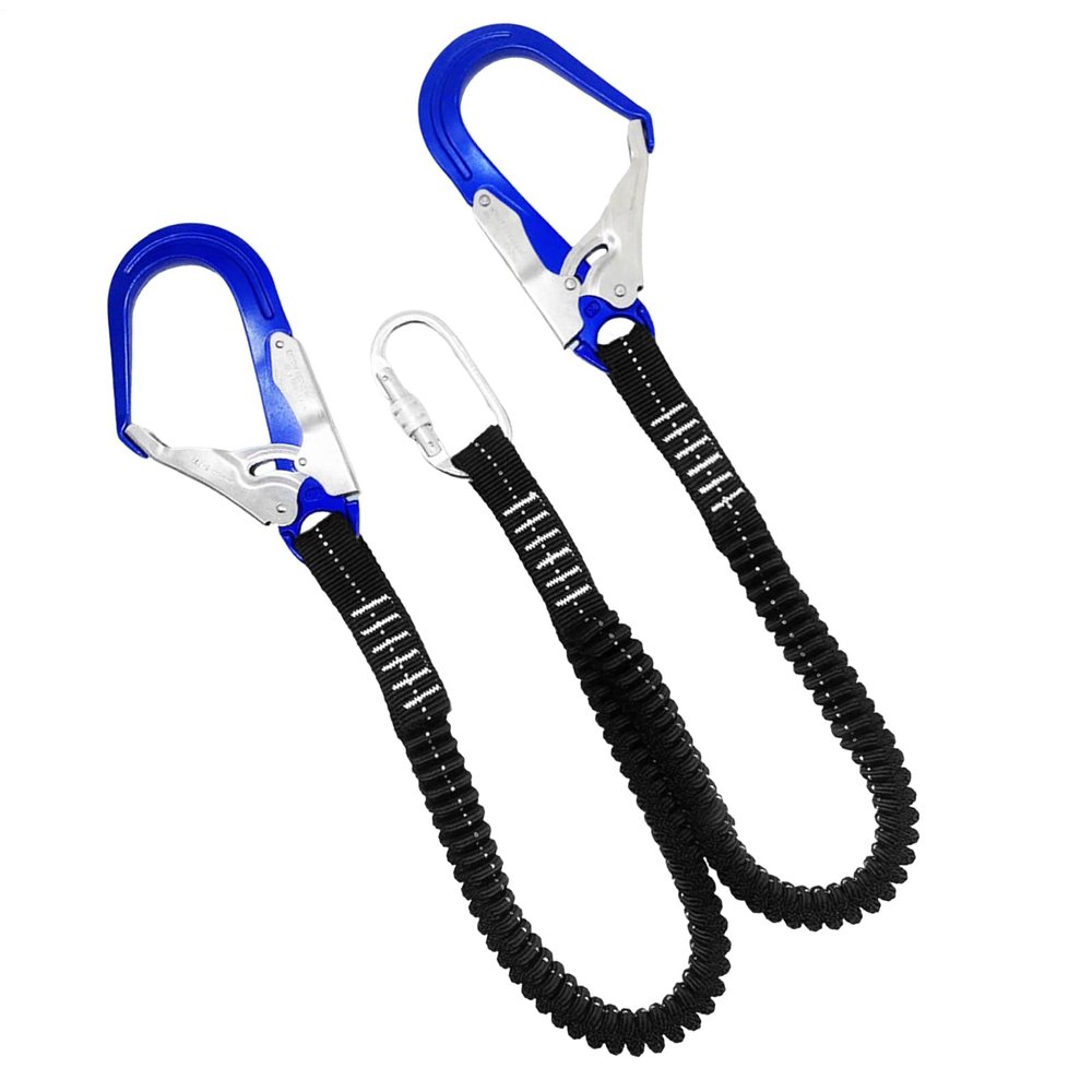 Fall Protection Harness with Shock-Absorbing Lanyards and Hooks