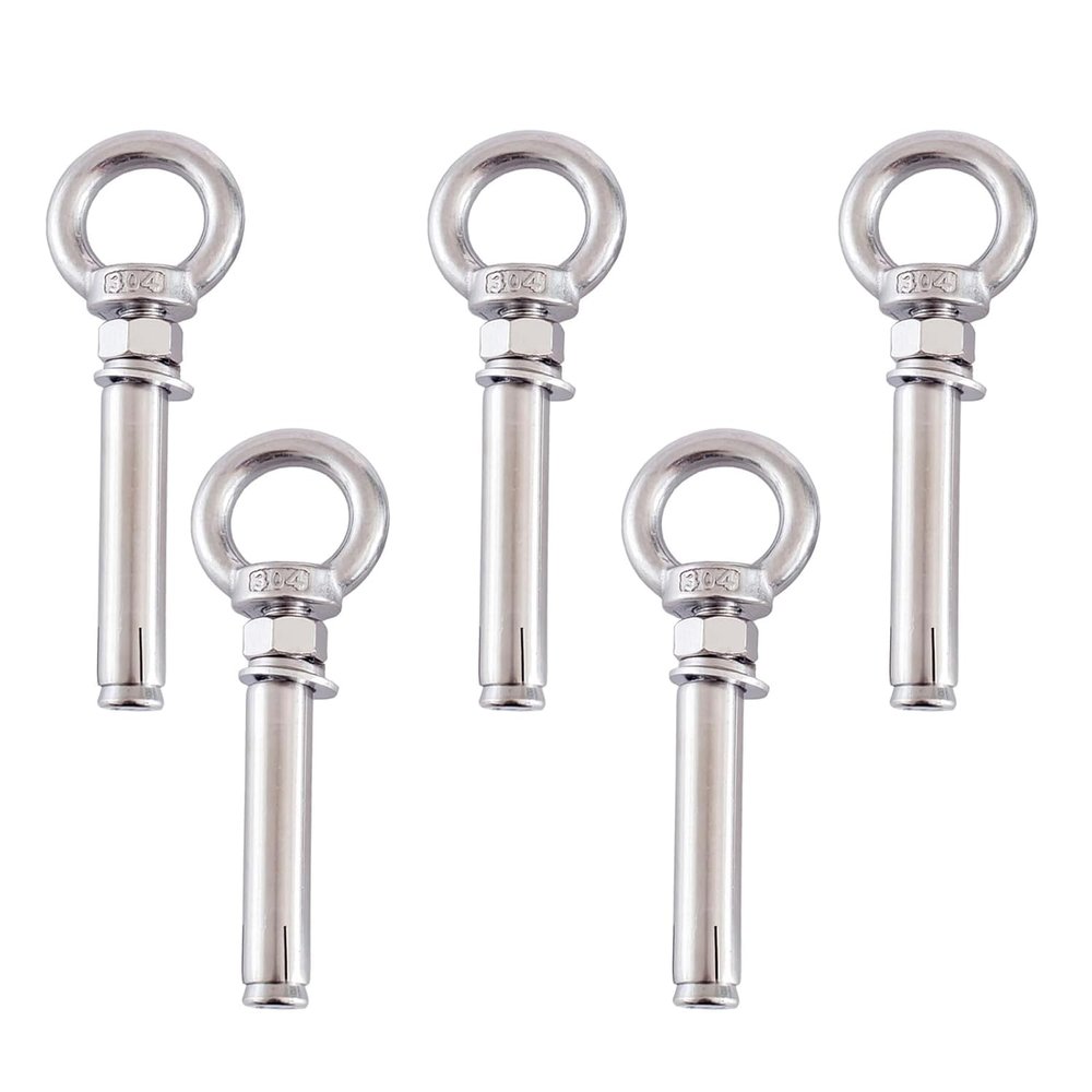 304 Stainless Steel Expansion Eye Bolts, M6 x 60 mm, 5-Pack