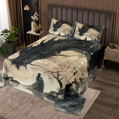 Homemissing Japanese Dragon Quilt 170 x 210 cm with Pillowcase