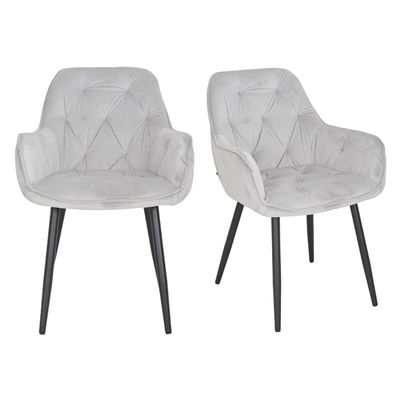 Meubletmoi Set of 2 Light Gray Velvet Dining Chairs, Black Metal Legs, Stern 2