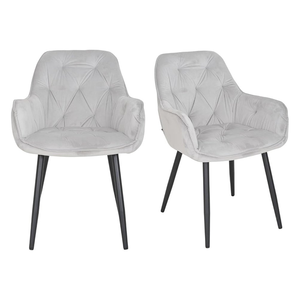 Meubletmoi Set of 2 Light Gray Velvet Dining Chairs, Black Metal Legs, Stern 2