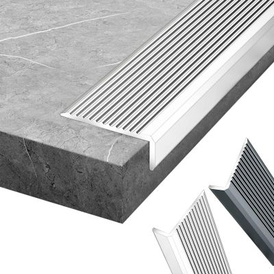 Gray Aluminum Stair Edge Profile, 100/150 cm, Anti-Slip L-Shape, Silver