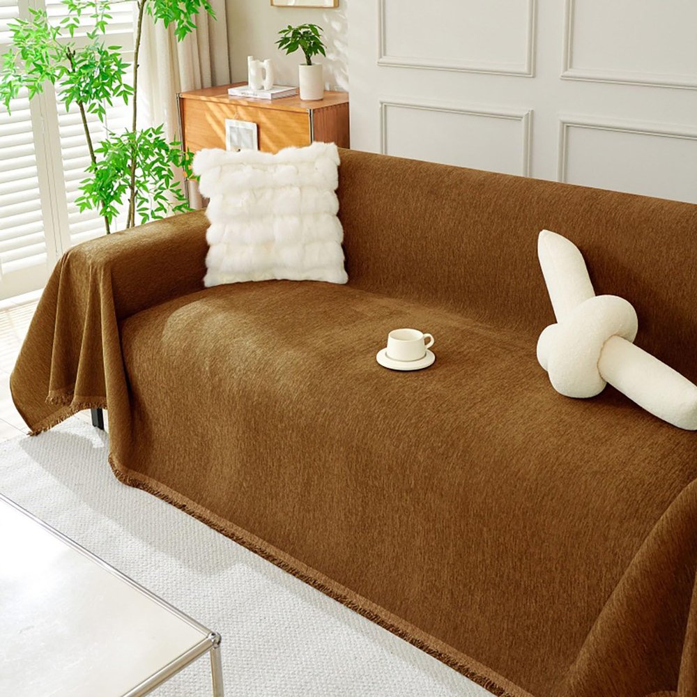 Generic Soft Sofa Throw Cover, Scratch Protector for 1/2/3/4-Seater Sofas, Universal Pet Hair and Scratch Protector, Machine Washable, Coffee, 230 × 380 cm