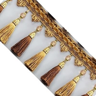 WUPNGS 1 m Elegant Fringe Trim with Beaded Tassels, Yellow