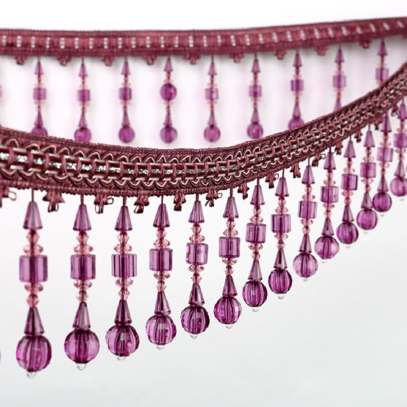 WUPNGS 2-Meter Braided Beaded Fringe Trim for Sewing, Polyester Tassel Trim for Home Decor, Curtains and Sofas (Pink)
